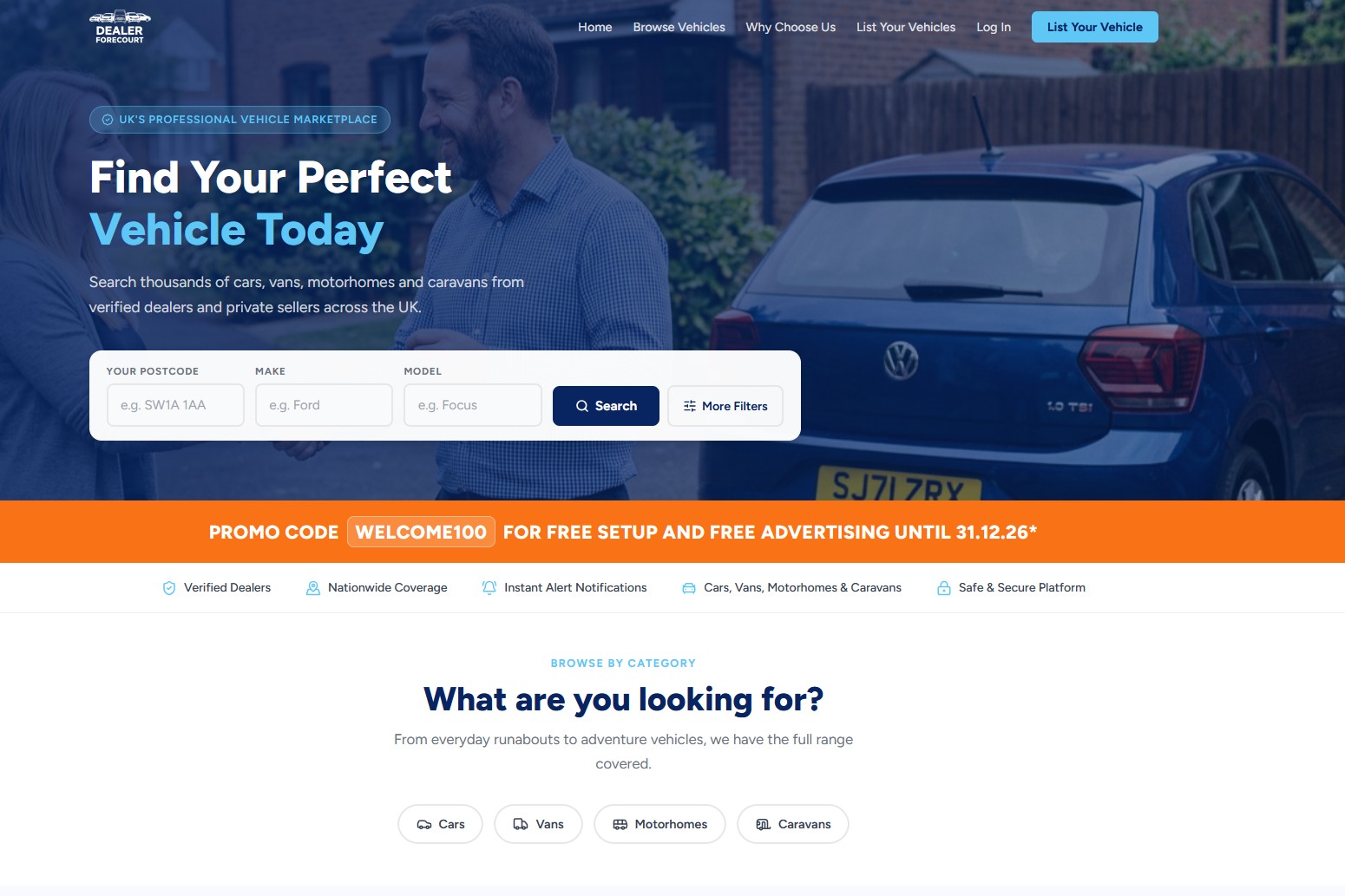 Dealer Forecourt car dealership website and UK vehicle marketplace home page