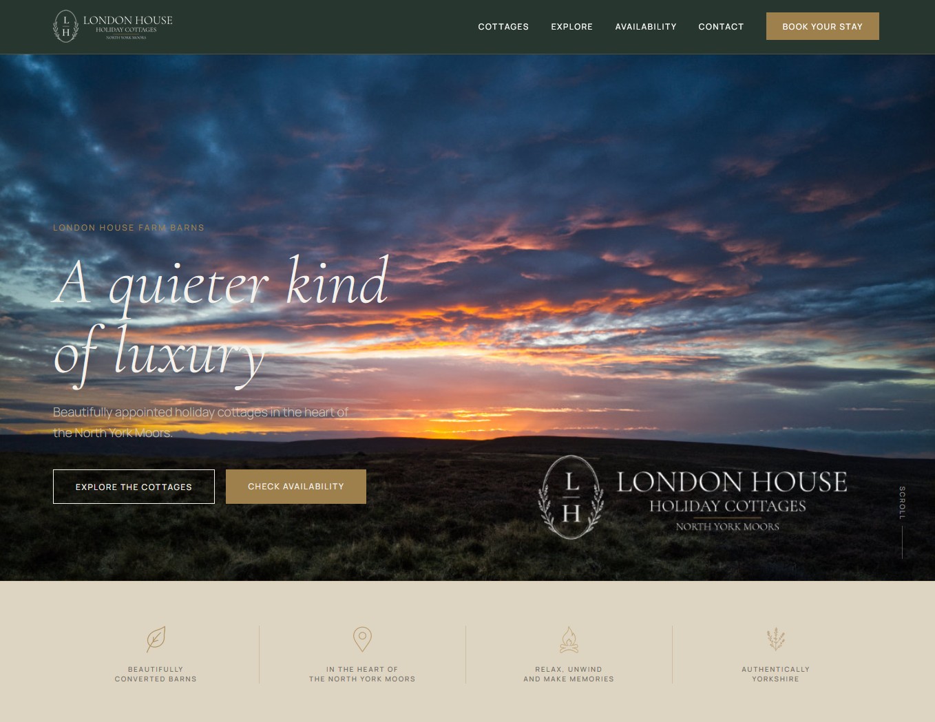 London House Holiday Cottages direct-booking website home page